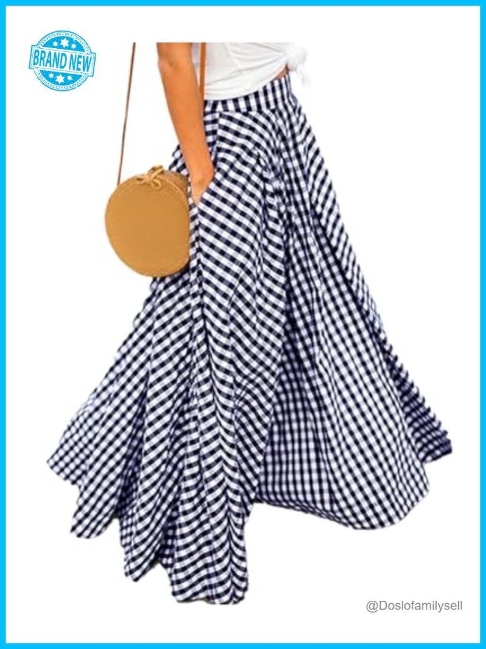 Women's Retro Plaid A-Line Maxi Skirt High Waist Ruffled Gingham Flowy Swing